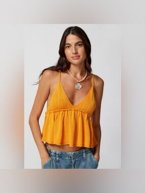 Kimchi Blue Tie Back Babydoll Crop Knit Cami Orange Boho Festival‎ Open Back Top